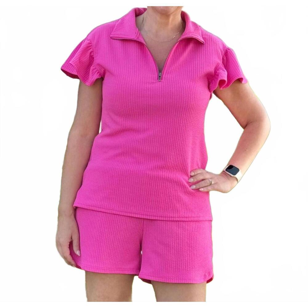 NEW SOUTHERN GRACE sydney quarter zip top in hot pink